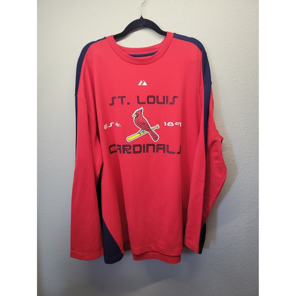 St Louis Cardinals Shirt Mens 2XL Red Long Sleeve Majestic